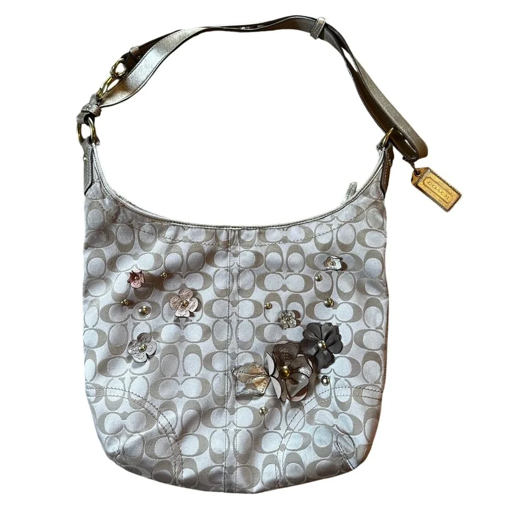Coach Champagne Gold Floral Hobo Shoulder Bag